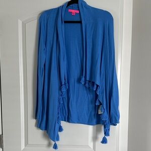 Lilly Pulitzer Blue Fringe Cardigan